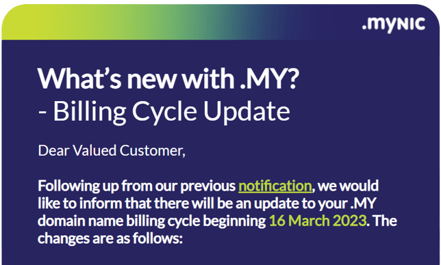 What’s new with .MY? - Billing Cycle Update
